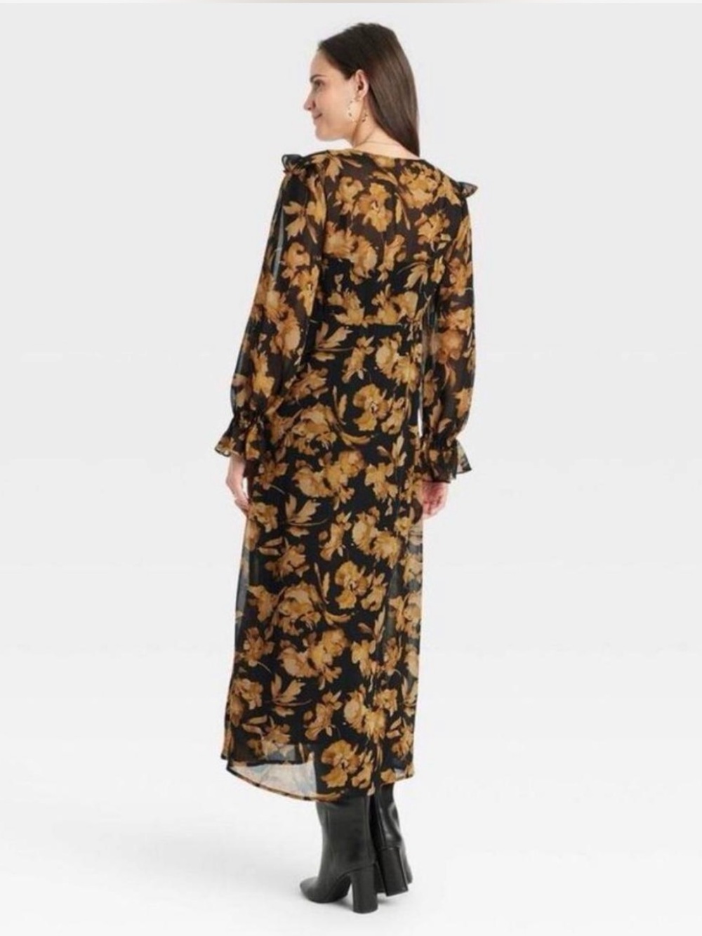 NWT A New Day Small Brown Black Floral Dress Maxi - Picture 4 of 6